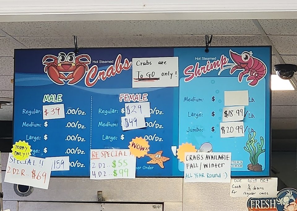 Printed menu with seafood specials.